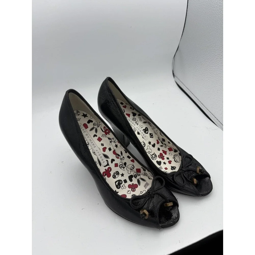 Marc By Marc Jacobs Shoes‎ Womens Size 8 Black Patent Peep Toe Bow Pumps